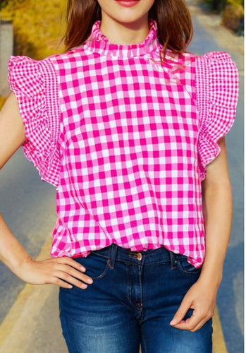 Checkered Ruffle Trim Top