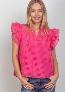 Checkered Organza Ruffle Blouse