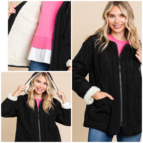 Black Quilted Puffer Jacket w/Fleece