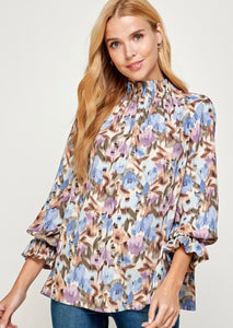 Floral 3/4 Sleeve Dressy Blouse