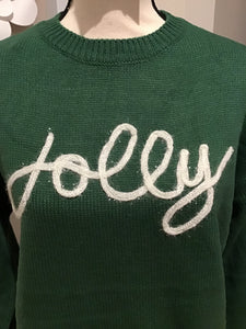 “JOLLY” Forest Green Crew Neck Sweater