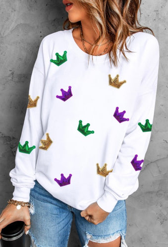 Mardi Gras Crown Sequined Sweatshirt