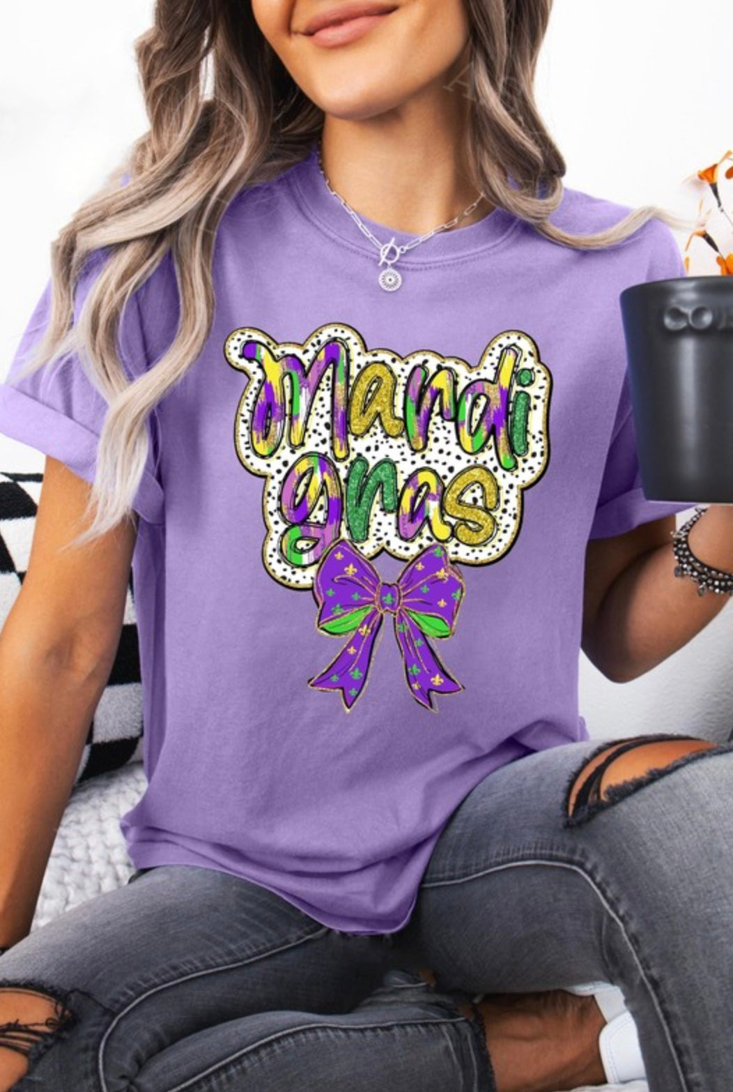 Purple Mardi Gras Bow Tee