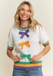 Mardi Gras Bow Detail Pullover Sweater