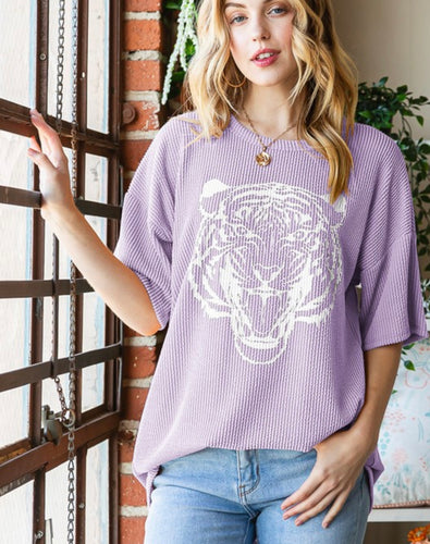 Ribbed Short Sleeve Tiger Top