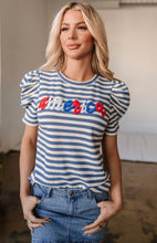 Load image into Gallery viewer, “America” Striped Short Sleeve Top