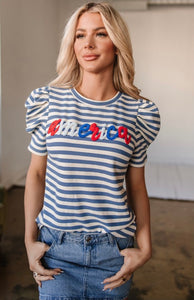 “America” Striped Short Sleeve Top