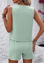 Load image into Gallery viewer, Textured Round Neck Sleeveless Top and Short Set