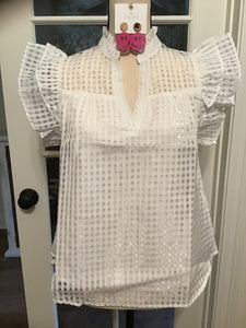 Checkered Organza Ruffle Blouse