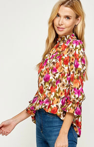 Floral 3/4 Sleeve Dressy Blouse