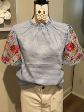 Load image into Gallery viewer, Light Blue Gingham Embroidered Sleeve