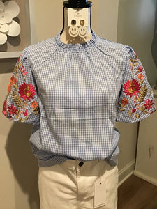 Light Blue Gingham Embroidered Sleeve