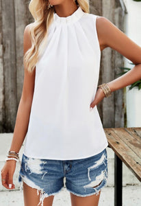 Pleated Mock Neck Blouse