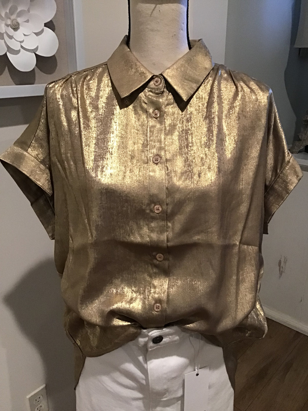 Metallic Button Up Blouse