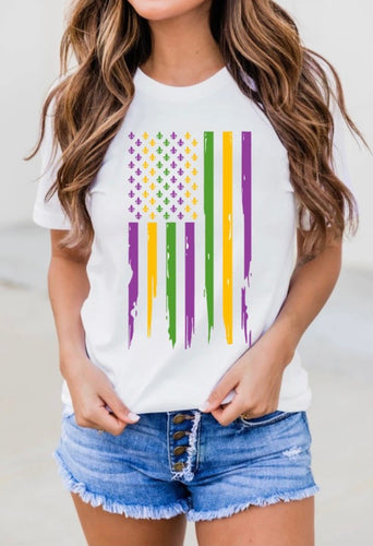 Mardi Gras US Flag Tee