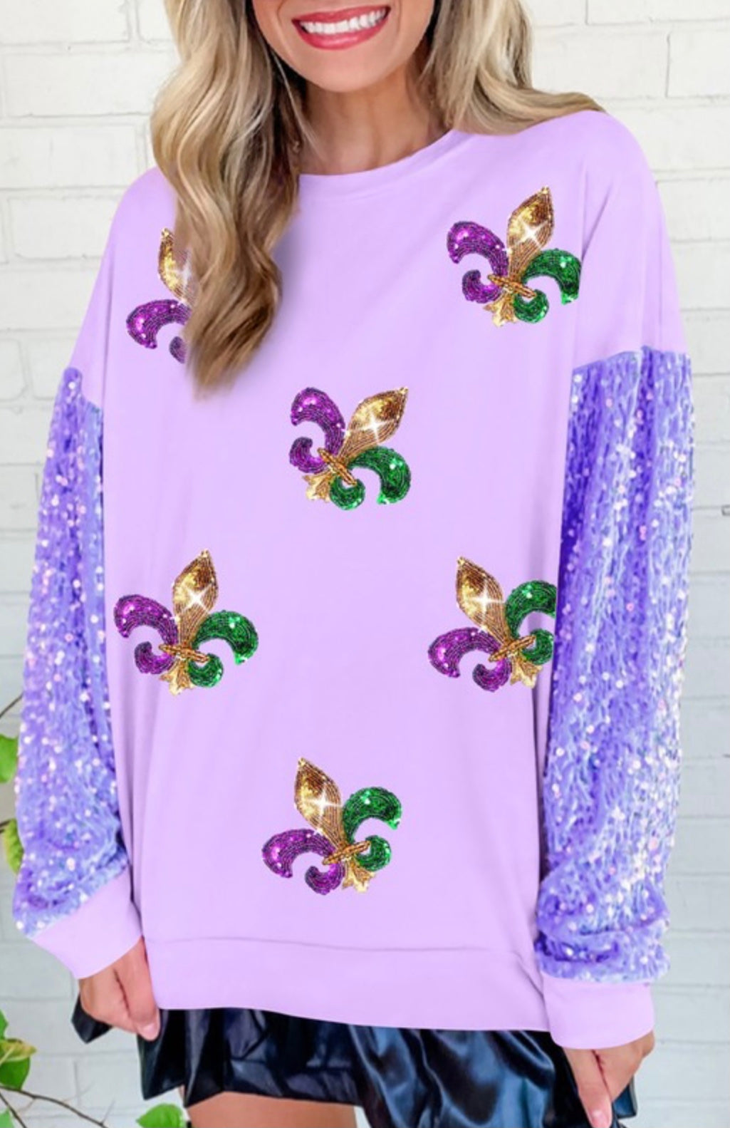 Mardi Gras Sequined Fleur De Lis Top