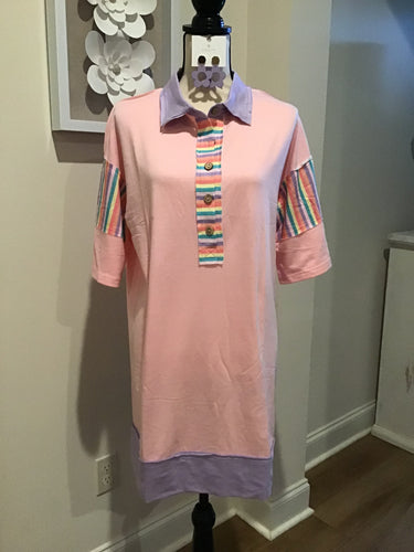 Pink Stripes Color Block Pastel Dress