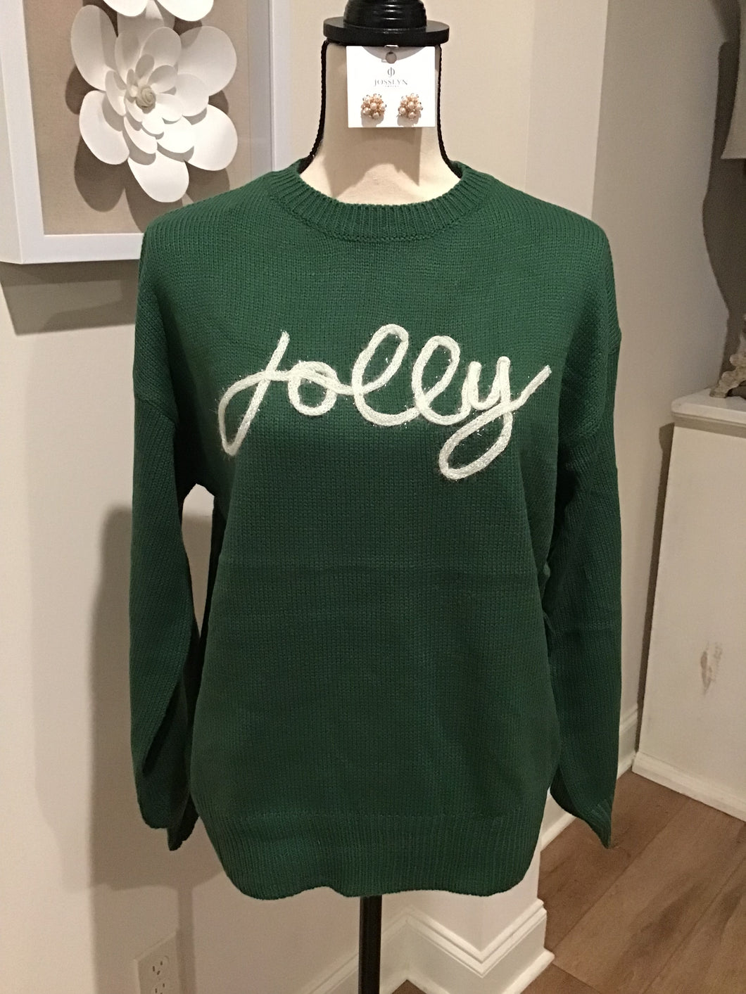 “JOLLY” Forest Green Crew Neck Sweater