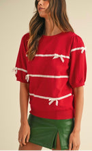 Load image into Gallery viewer, Striped Bow Detail Puff Sleeve Sweater