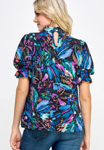 Load image into Gallery viewer, Blue Floral Printed Short Sleeve Blouse