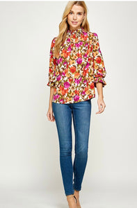 Floral 3/4 Sleeve Dressy Blouse