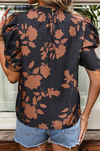 Floral Print Short Sleeve Black/Brown