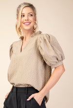 Load image into Gallery viewer, Ruffle V-Neck Puffed Sleeve Blouse