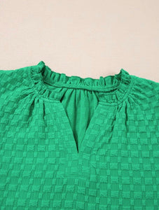 Textured Short Sleeve Kelly Green Blouse