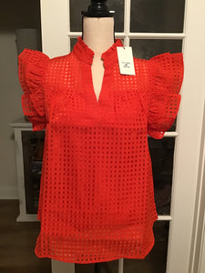 Checkered Organza Ruffle Blouse