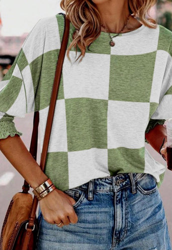 Green Checkered Print Top