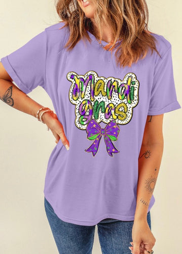 Purple Mardi Gras Bow Tee