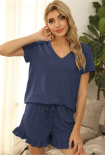 Load image into Gallery viewer, V-Neck Short Sleeve Top w/Ruffle Short Set