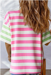 Pink and Green Striped Colorful Tee