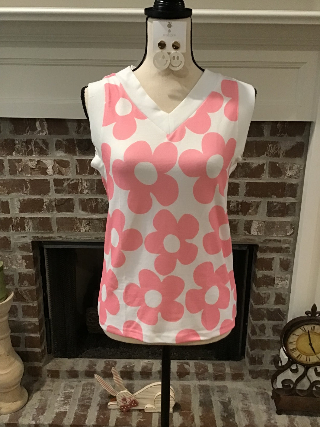 Pink Cute Flower Knit V-Neck Top