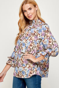 Floral 3/4 Sleeve Dressy Blouse