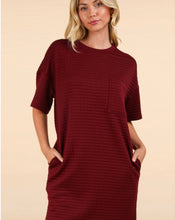 Load image into Gallery viewer, Deep Maroon Round Neck Dress w/Pockets