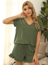 Load image into Gallery viewer, V-Neck Short Sleeve Top w/Ruffle Short Set