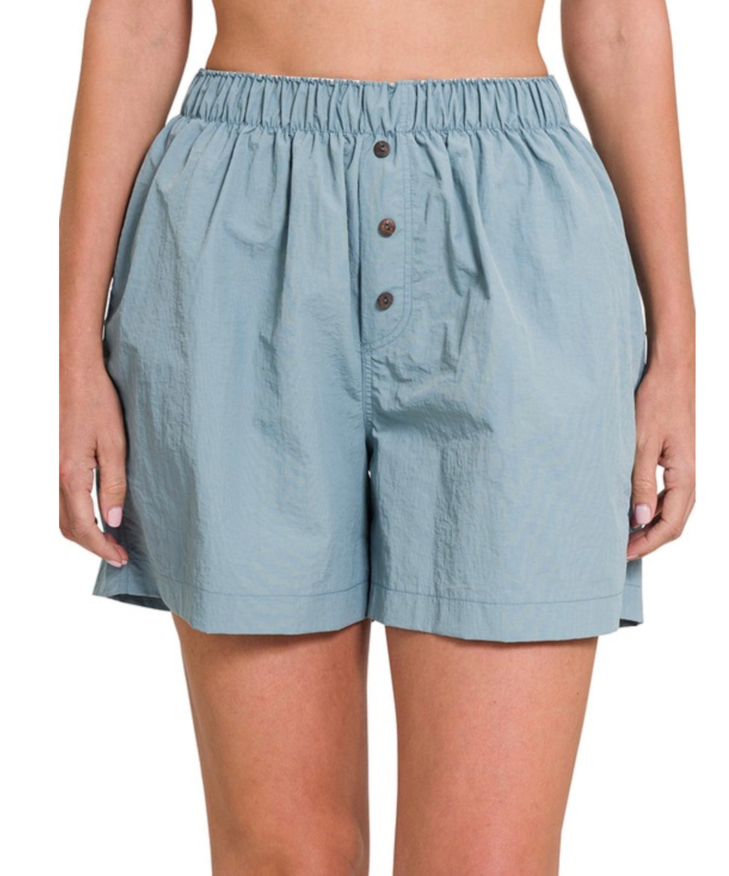 Windbreaker Elastic Waist Front Button Shorts