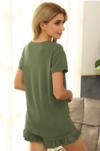 Load image into Gallery viewer, V-Neck Short Sleeve Top w/Ruffle Short Set