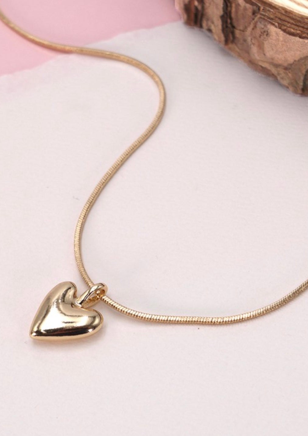 Puff Heart Snake Chain Necklace