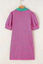 Load image into Gallery viewer, Striped Collared V-Neck Puffed Sleeve Tee Dress