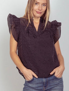 Checkered Organza Ruffle Blouse