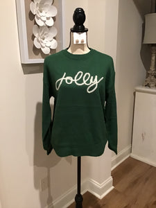 “JOLLY” Forest Green Crew Neck Sweater