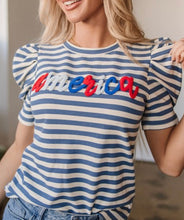 Load image into Gallery viewer, “America” Striped Short Sleeve Top