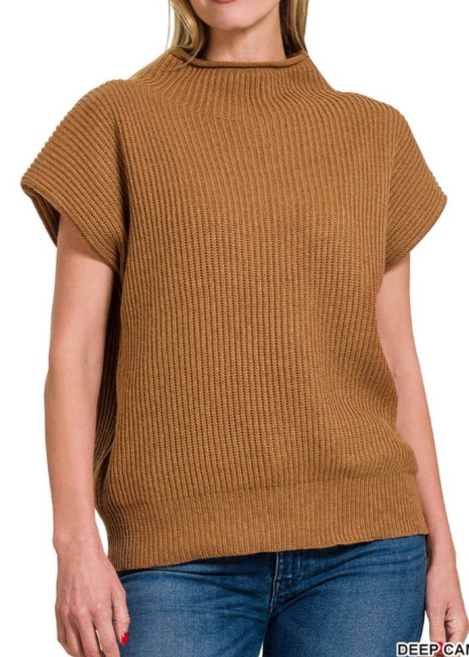 Mock Neck Short Sleeve Sweater