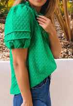 Load image into Gallery viewer, Textured Short Sleeve Kelly Green Blouse