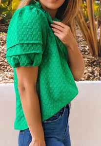 Textured Short Sleeve Kelly Green Blouse