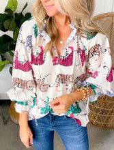 Load image into Gallery viewer, Colorful Tiger Print Lantern Sleeve Blouse