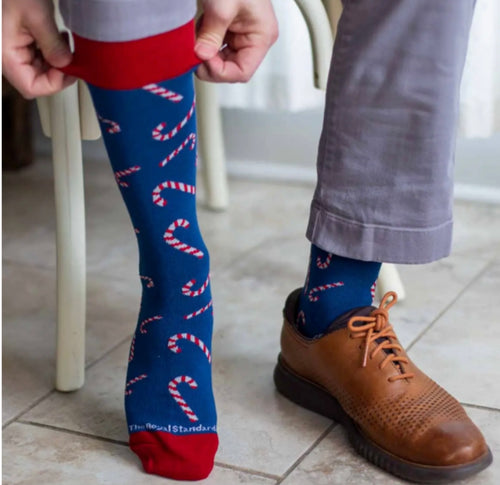 Men's Candy Cane Lane Socks Navy/Red One Size