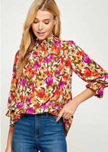 Floral 3/4 Sleeve Dressy Blouse